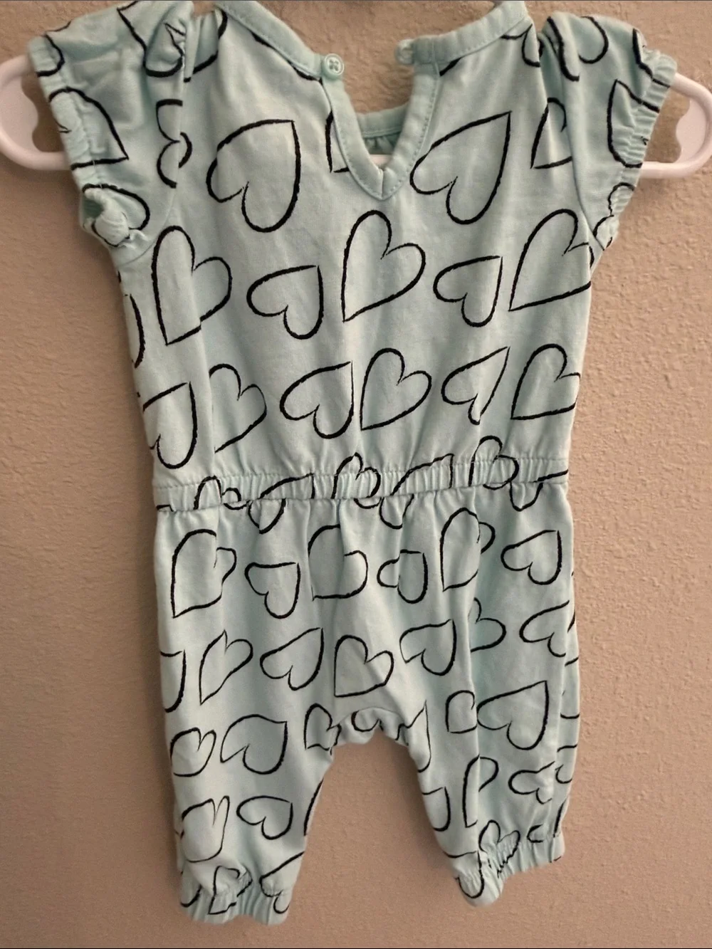 Carter's Mint Romper with Black Heart Print and Ruffle Sleeves